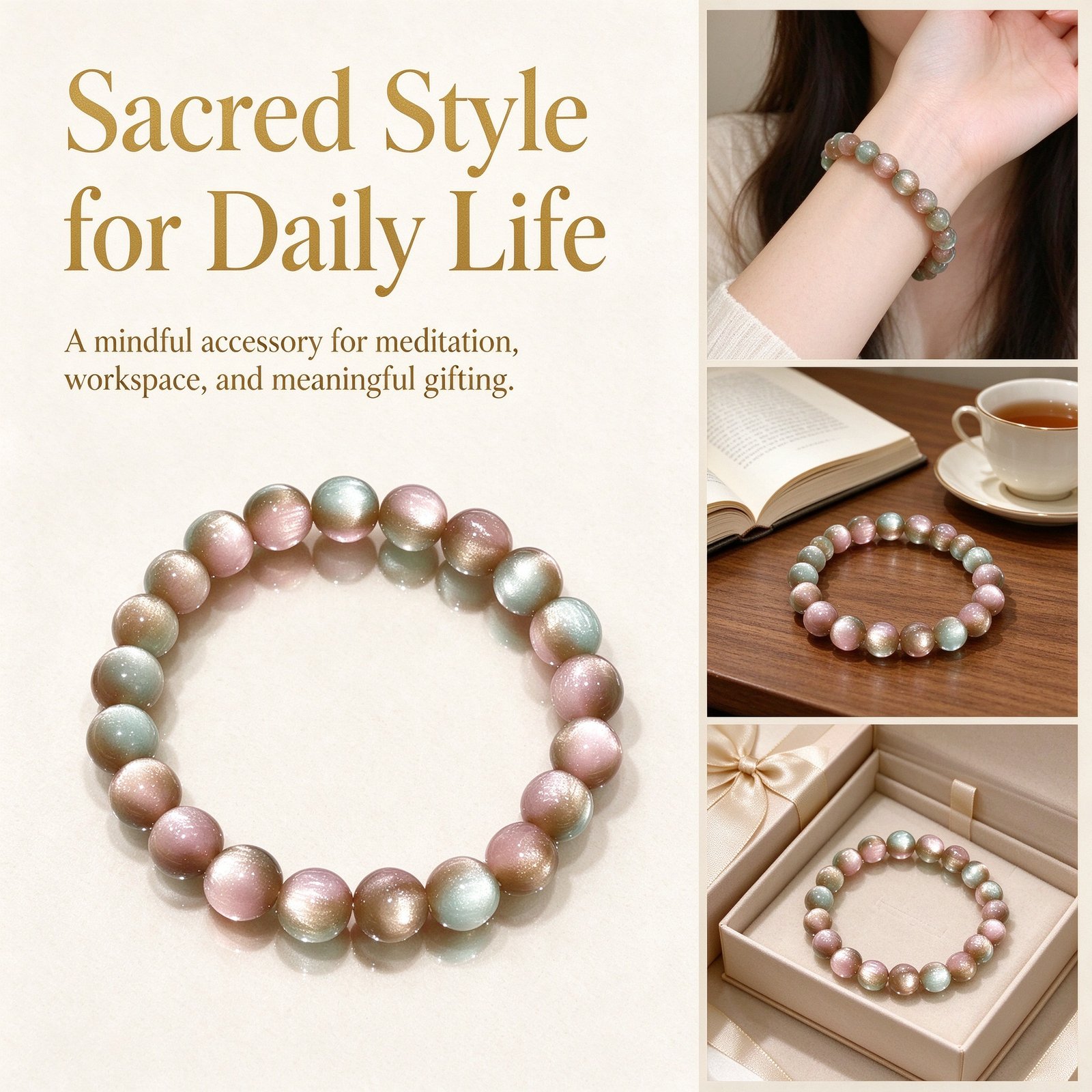 Sacred style feng shui cat's eye bracelet for daily life meditation workspace and meaningful gifting