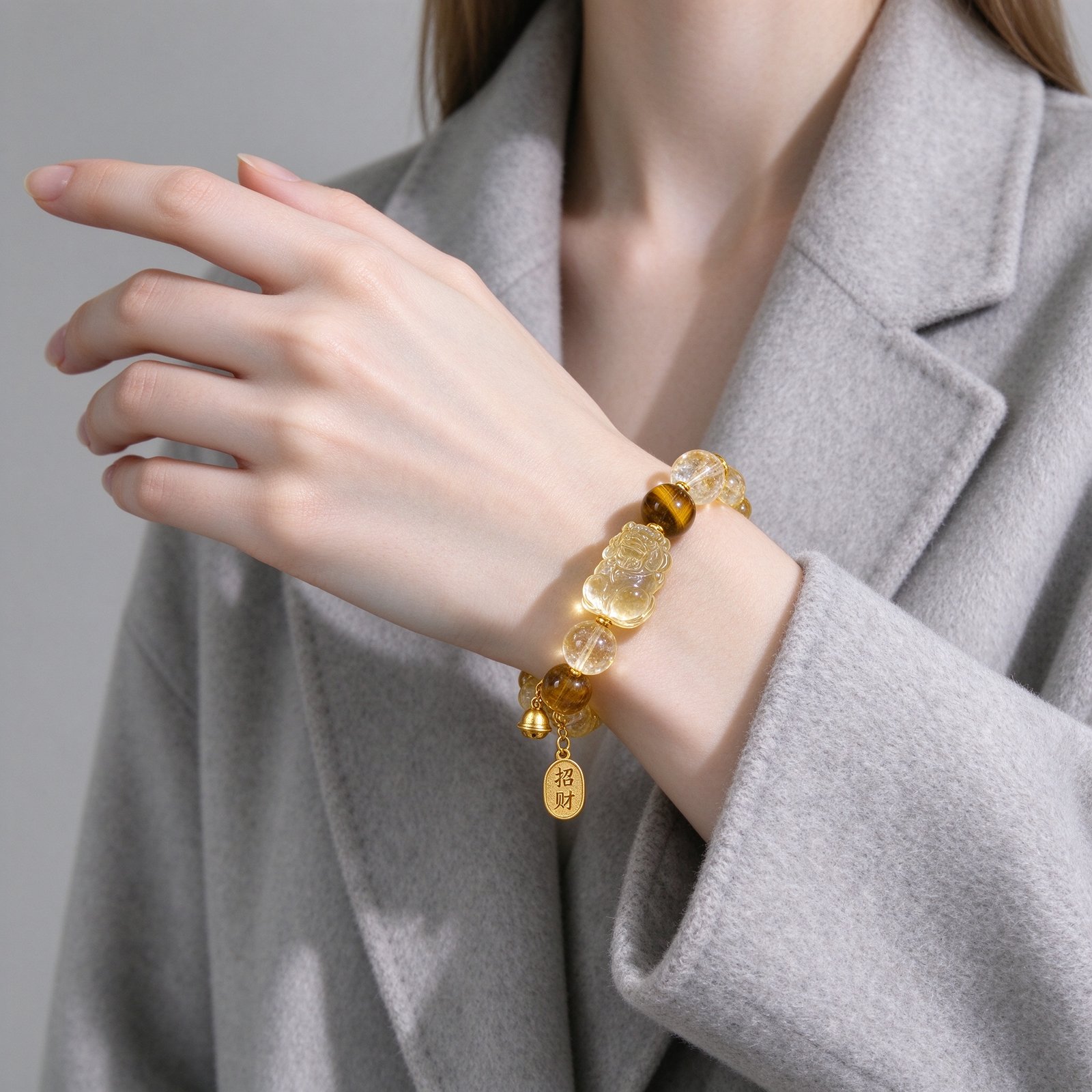 Woman Wearing Feng Shui Wealth Bracelet for Good Luck and Prosperity