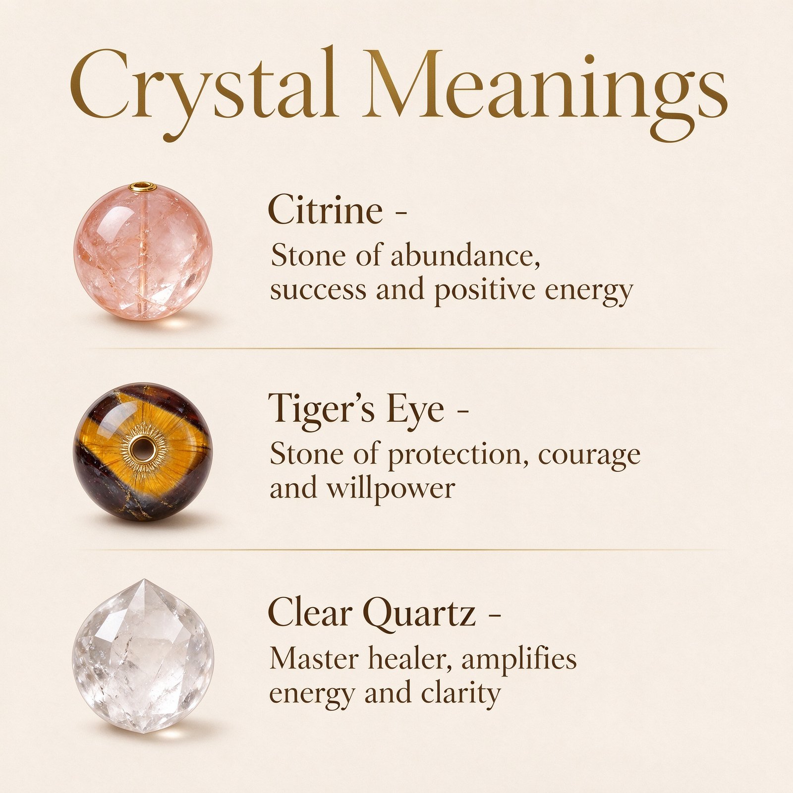 Crystal Healing Meaning Guide - Citrine Tiger Eye and Quartz for Wealth