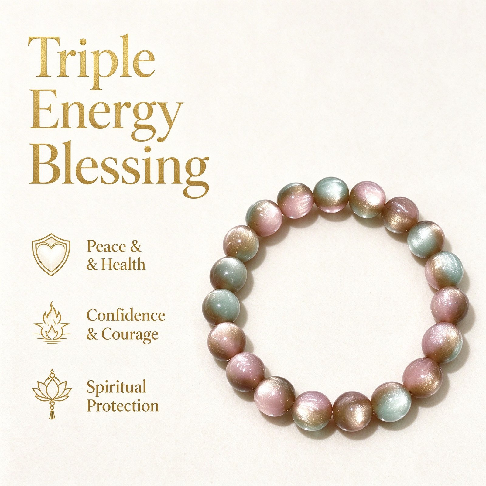 Triple energy blessing feng shui cat's eye bracelet for peace health confidence courage and spiritual protection