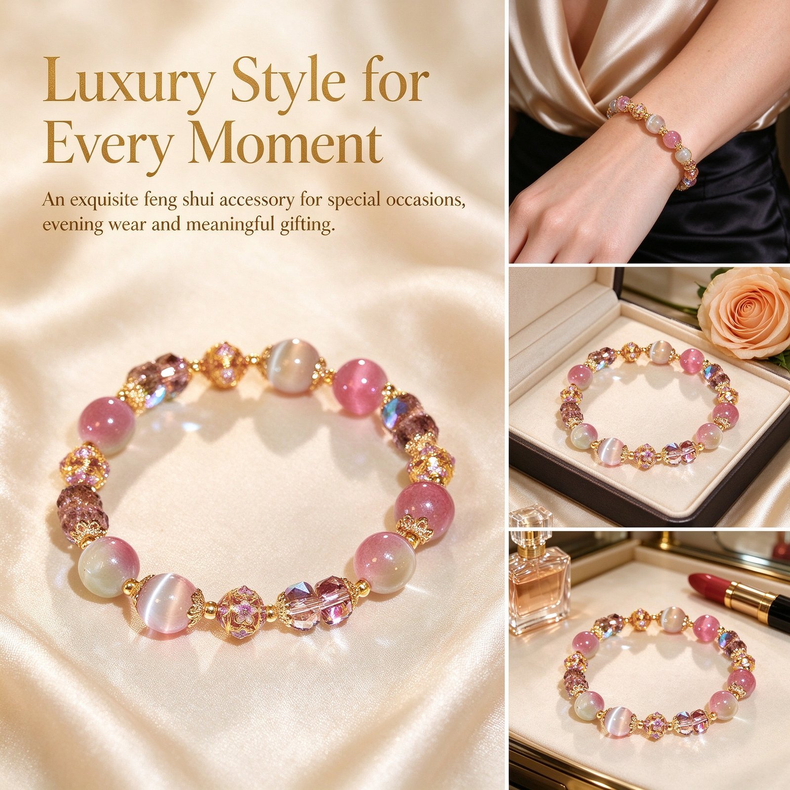 Luxury style feng shui multi-gem crystal bracelet for special occasions evening wear and meaningful gifting