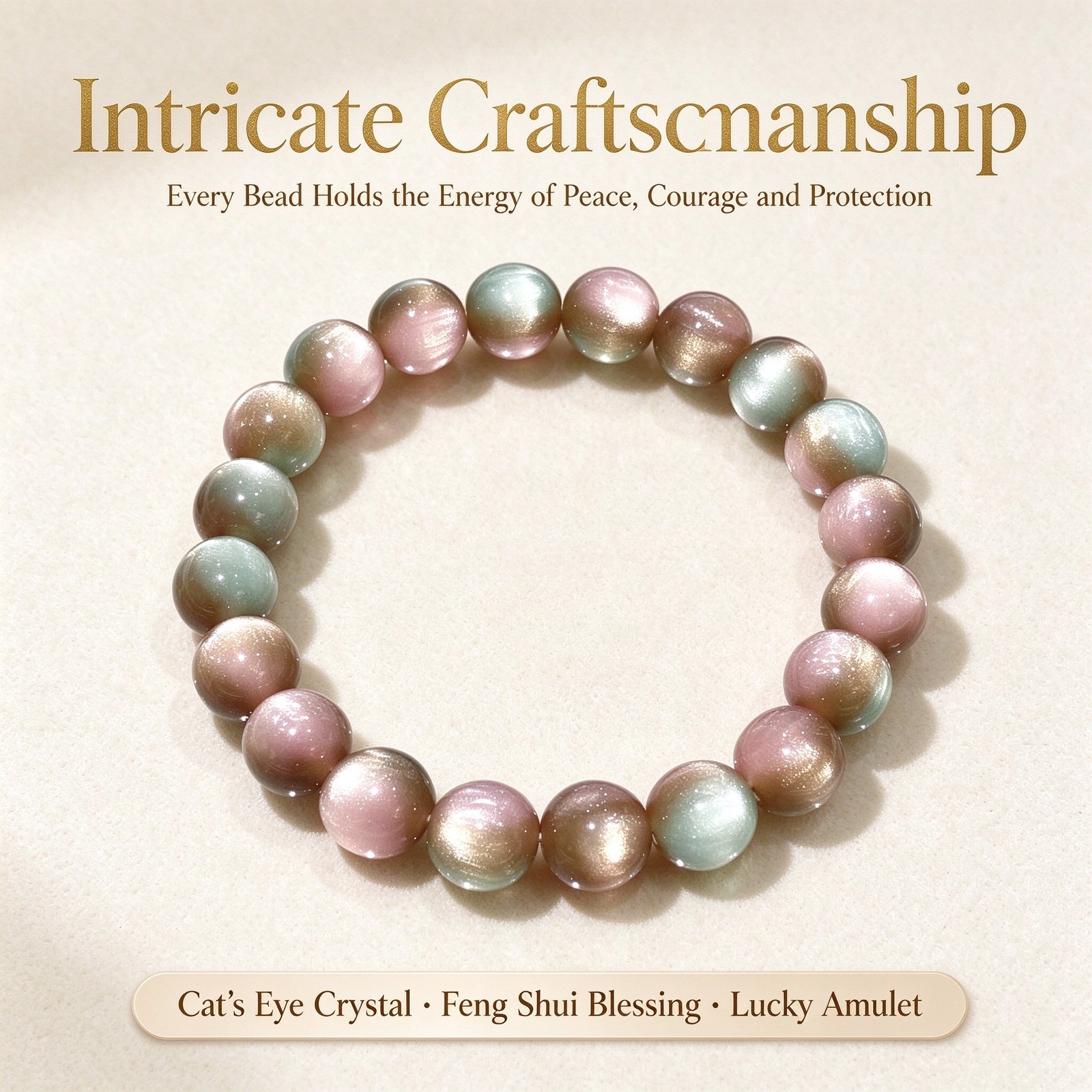 Intricate craftsmanship feng shui multicolor cat's eye crystal bracelet for peace courage and protection